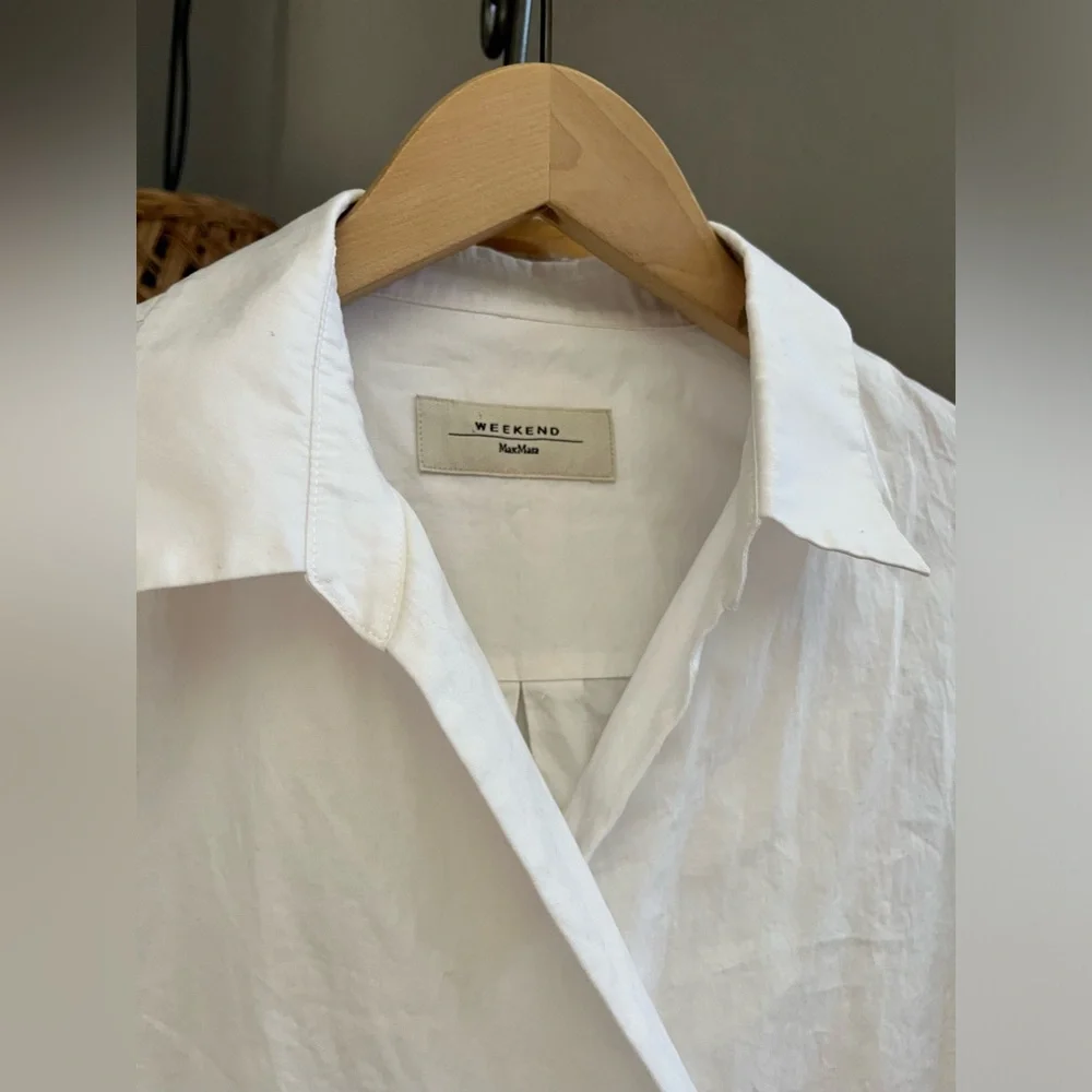 Weekend MaxMara Oversized V Neck Eyelet Wrap Puff Sleeve Blouse Top - Picture 5 of 11